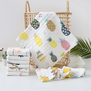 Baby's Square Six-Layer Pure Cotton Gauze Square Scarf Baby's Slipper Baby's Face Wash Small Towel Kindergarten Handkerchief