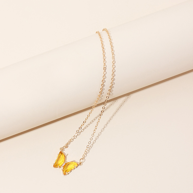 4g Weight Necklace Classification Wedding, Travel Occasion Alloy Material Animal Pattern Women'S Gender Simple Style Style Light Blue, Pink, Purple, Green, Transparent, Yellow Color Korea Resin Butterfly Alloy Necklace Wholesale 2