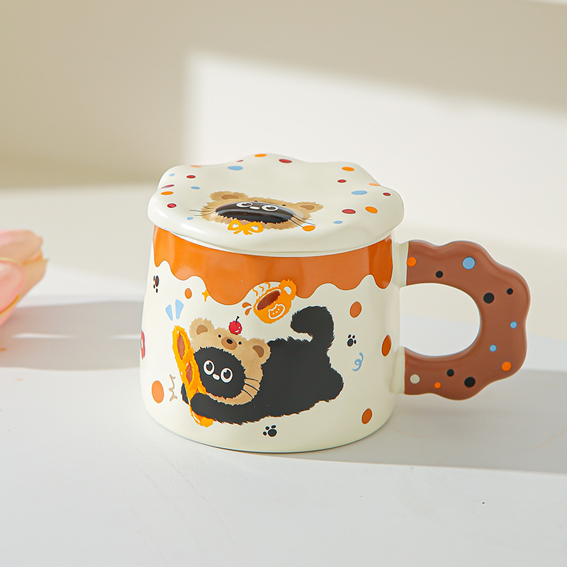 Con cubierta encantador conjunto de dibujos animados gato negro tazas de alto valor pareja tazas de cerámica tazas de agua marca regalo acompañante