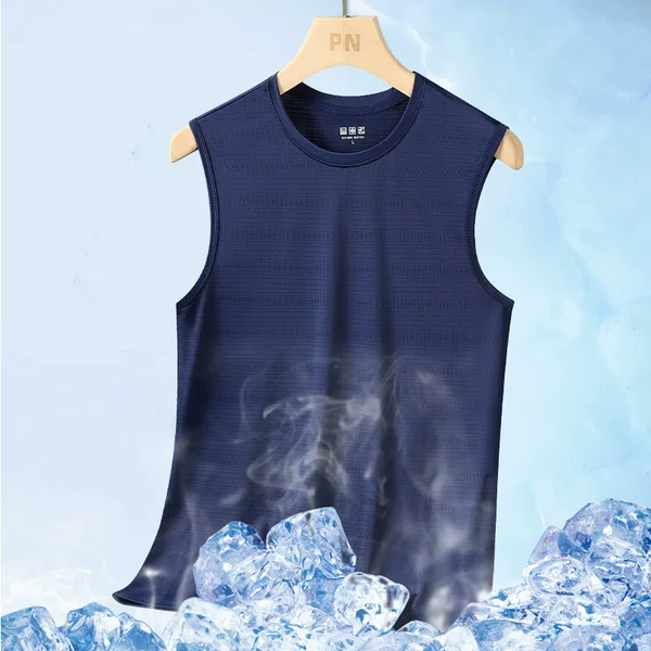 Cool and breathable men's fitness tank top, basketball jersey, ice silk mesh, thin summer sleeveless athletic undershirt, elastic, and form-fitting