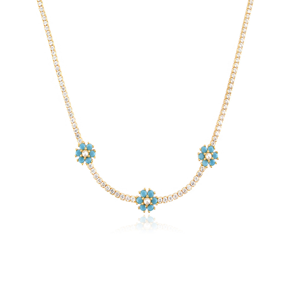 Sterling Silver 18K Gold Plated Simple Style Flower Inlay Artificial Pearls Zircon Necklace display picture 2