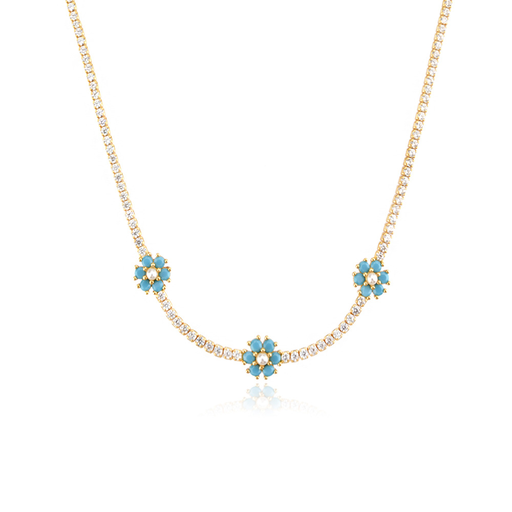 Electroplating Gold Plating Process 18K Real Gold Plated, Platinum Plated Plating Material 925 Sterling Silver Artificial Pearls Zircon Inlay Flower Necklace
