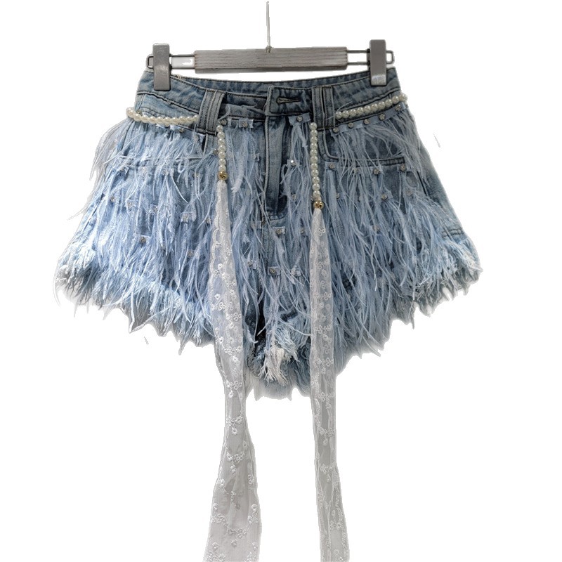 Shorts de Mezclilla con Flecos y Pedrería Cintura Baja image 5