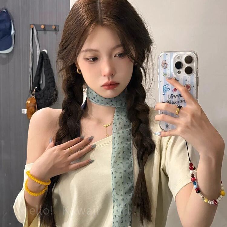 韩系黑白波点丝巾系脖发带女2025新款高级感气质甜美百搭飘带颈链|undefined