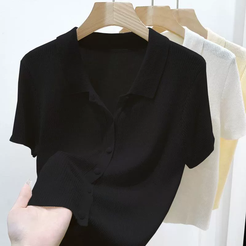 Тонкий вязаный кардиган с korte sleeves, облегающая подростковая летняя кофта, короткая поло-воротник, размеры S–2XL