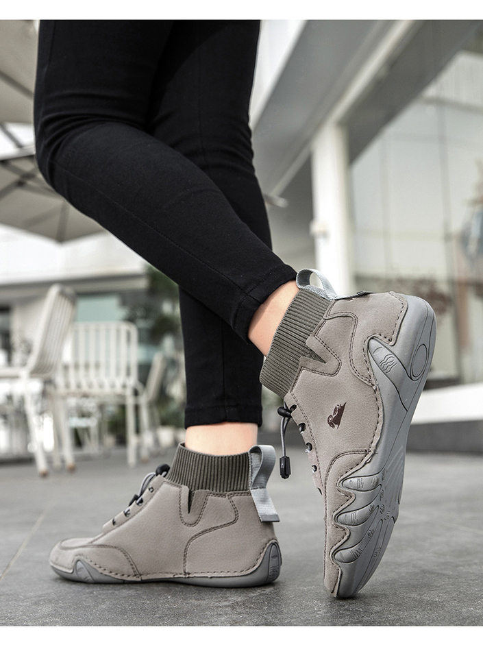 Bốt Martin cổ vừa unisex kiểu dây thun, đế bằng, form rộng — C8005 kaki, C8005 màu xám, C8005 màu đen, C8005M kaki lót nhung chi tiết 23