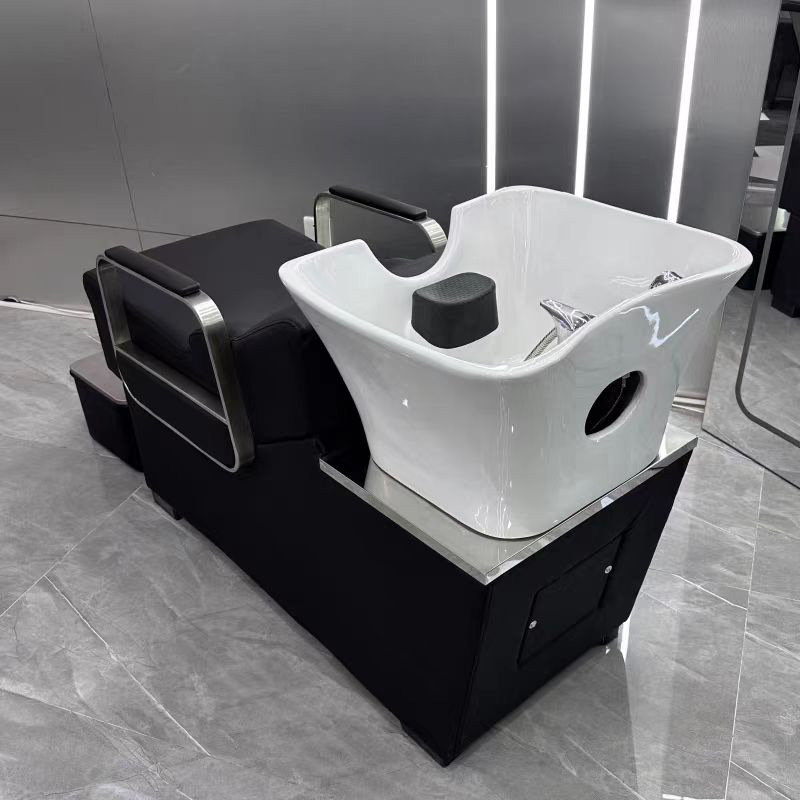 Barbería cama de metal reposabrazos de moda confortable sofá cuadrado sala de estilo barbería cama de lavado de pelo comercial