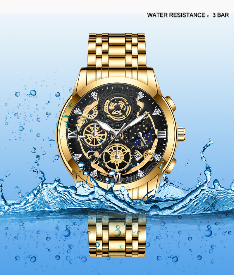 Jahr Sonne Mond Stern Herrenuhr Hohlkalender Tourbillon Quarz wasserdichte Uhr Herrenuhr_voghion.com