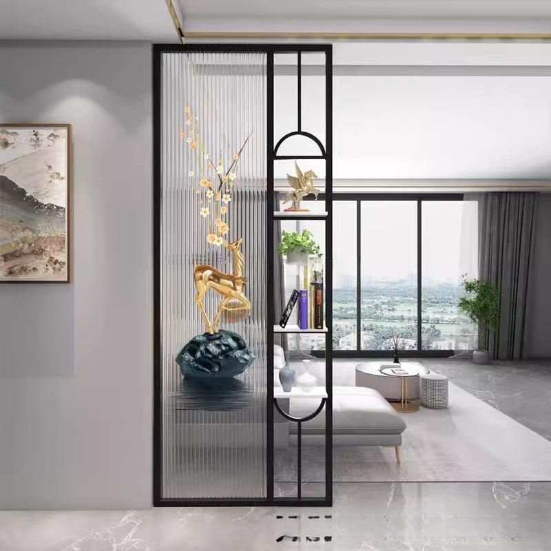 Living Room Facing the Door, Artistic Changhong Glass Screen Partition, Simple and Light Luxury Stainless Steel Decoration for the Entrance Hall