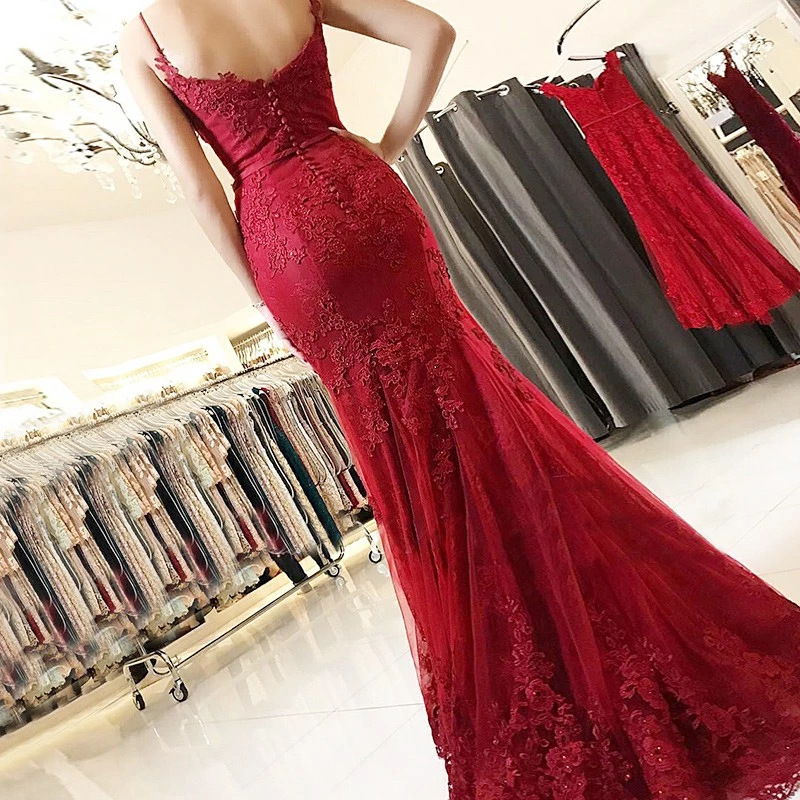 El Comercio Exterior de Europa y América Amazon AliExpress deseo estación independiente Nueva cola pescado Delgado encaje largo vestido noche elegante image 3
