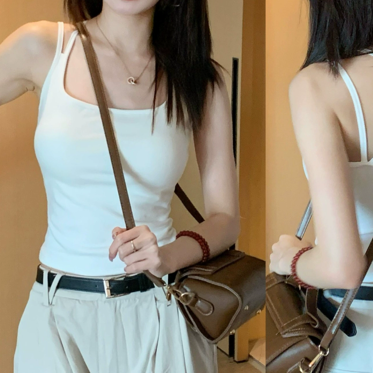 Красавица спина крест бюстгальтер в одном жилете женский 2024 новый внешний пояс с нагрудным ковриком внутри тонкий топ летом