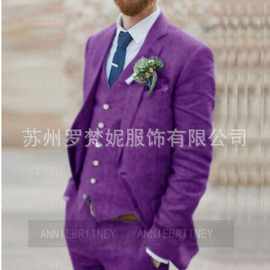 2026年亚马逊外贸亚麻商务休闲西服男六件套套装新郎婚礼宴会西装