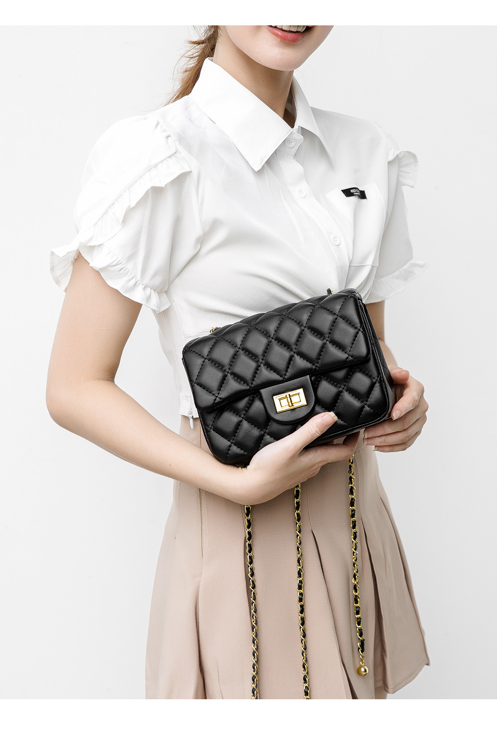 Women's Bag Adjustable Metal Ball Small Square Bag Single Shoulder Crossbody Women's Square Fatty Bag_voghion.com