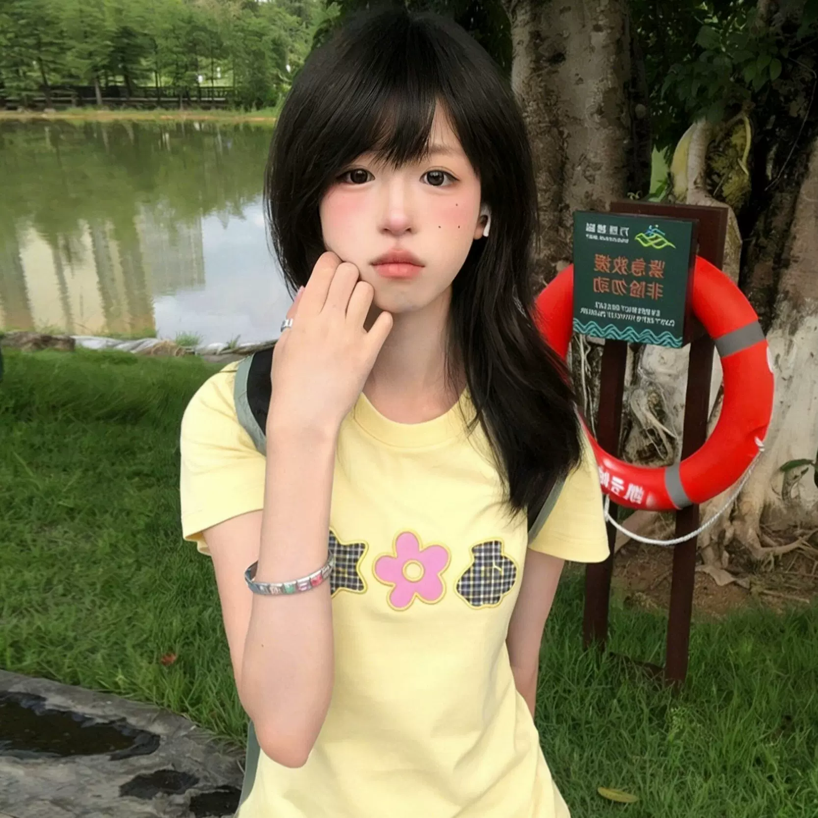 多巴胺正肩圆领短袖t恤女初夏季穿搭甜辣风修身显瘦纯棉黄色上衣