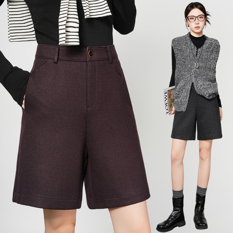 高端正品羊毛呢五分裤女2025秋冬高腰靴裤时尚洋气阔腿a字短裤潮