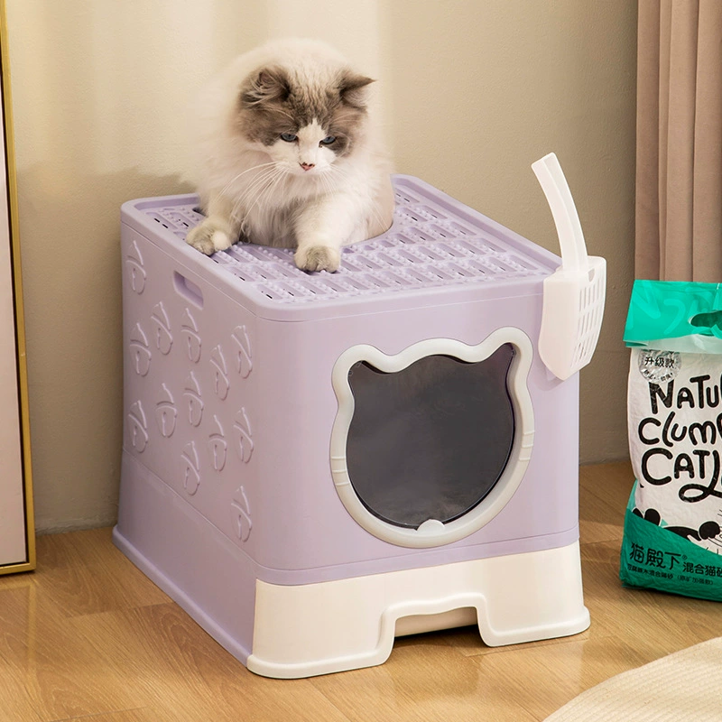Полностью закрытый складной кошачий Туалет Ящик для нижнего входа и верхнего выхода с защитой от брызг кошачий Туалет