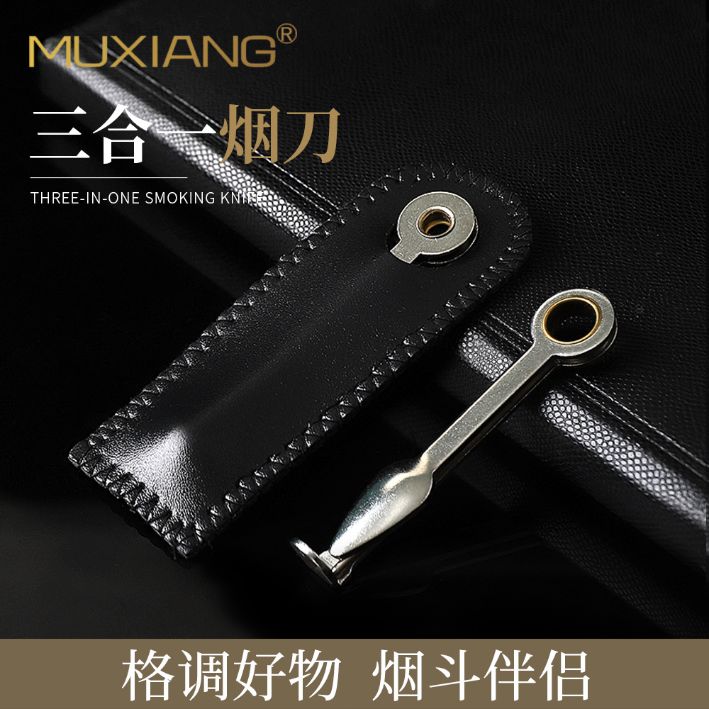 Wooden cigarette pipe accessories, simple and practical three-in-one cigarette knife, press rod, scraper, stainless steel cigarette knife, dropshipping