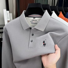 秋季新款纯棉小马标翻领长袖t恤男百搭商务刺绣舒适男士polo衫