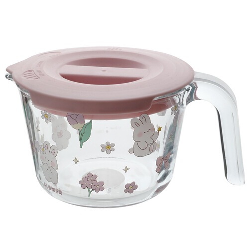 Bolimei high borosilicate glass measuring cup girl's heart rabbit graduated measuring cup baking cup heat-resistant lid