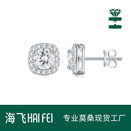 925银饰莫桑石耳钉精工镶嵌方包圆满镶ins轻奢高级感耳饰跨境专供