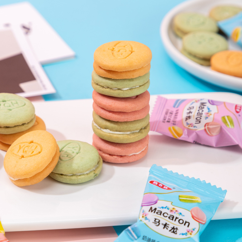 Macaron Filled Cream Biscuits: Internet-Famous Office Leisure Snacks, Breakfast, Individually Packaged, Bulk Wholesale