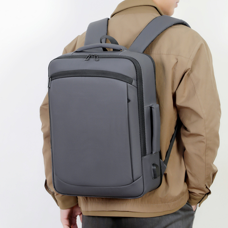 Men's backpack for business, leisure and commuting, multi-functional large-capacity computer backpack with USB leather film details Picture