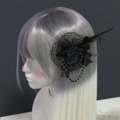 昭和风ロリータ髪饰りゴシックダークレトロローズフェザーレース髪饰り花丸ヘアクリップサブカルチャー