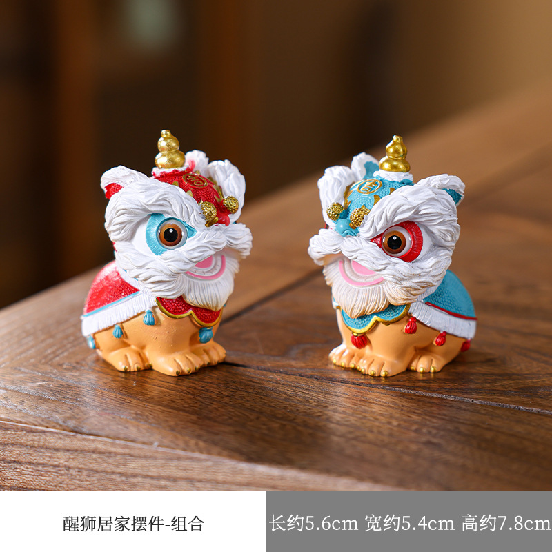 간단한 장식의 각성 사자 쌍