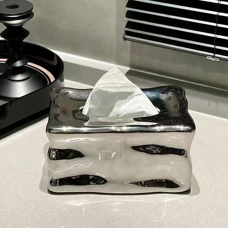 北欧風陶磁ティッシュケース収納ケース軽贅沢高級銀色氷高顔値チーズチーズテーブルトップ置物