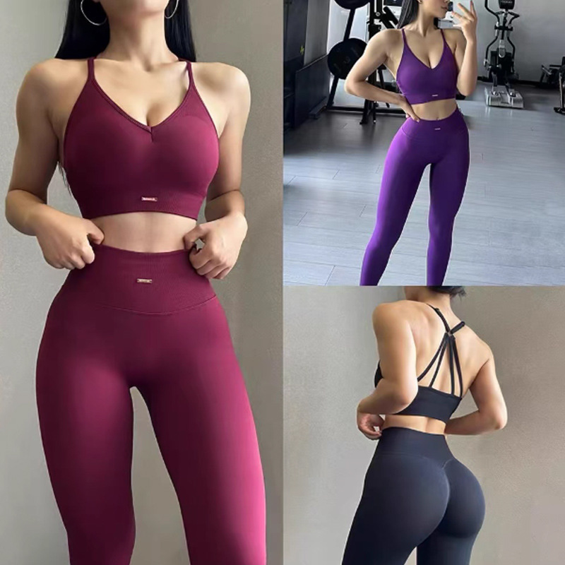 European and American Seamless suit Hip Lifting Fitness suit Women's Quick-drying Sports High Waist Tight Pants Sports Bra Yoga suit European and American Seamless suit Hip Lifting Fitness suit Women's Quick-drying Sports High Waist Tight Pants Sports Bra Yoga suit