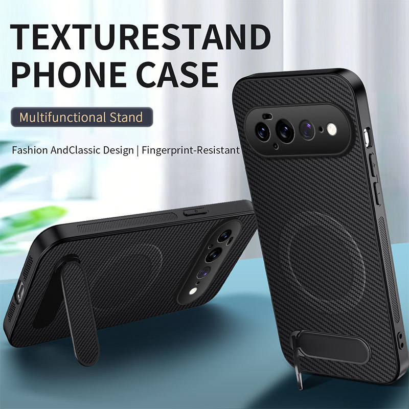 Suitable for Google Pixel 11Pro XL Magnetic Charging Phone Case 10A Carbon Fiber Leather Texture Stand Protective Cover