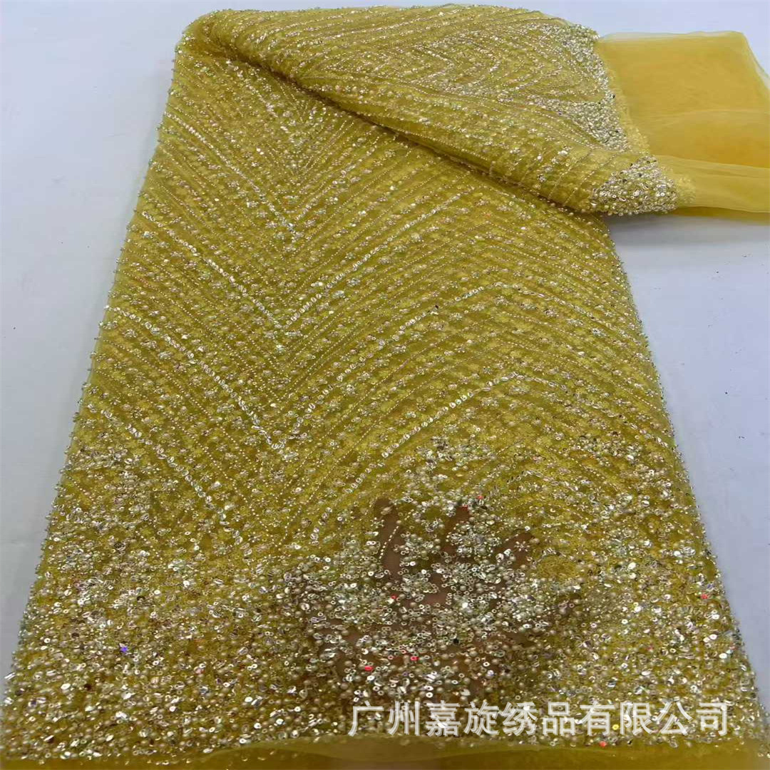 Tela de encaje con forma de V profunda, nueva del fabricante, con cuentas de burbujas grandes y pequeñas, tela de malla con cuentas para vestido de novia estilo francés.