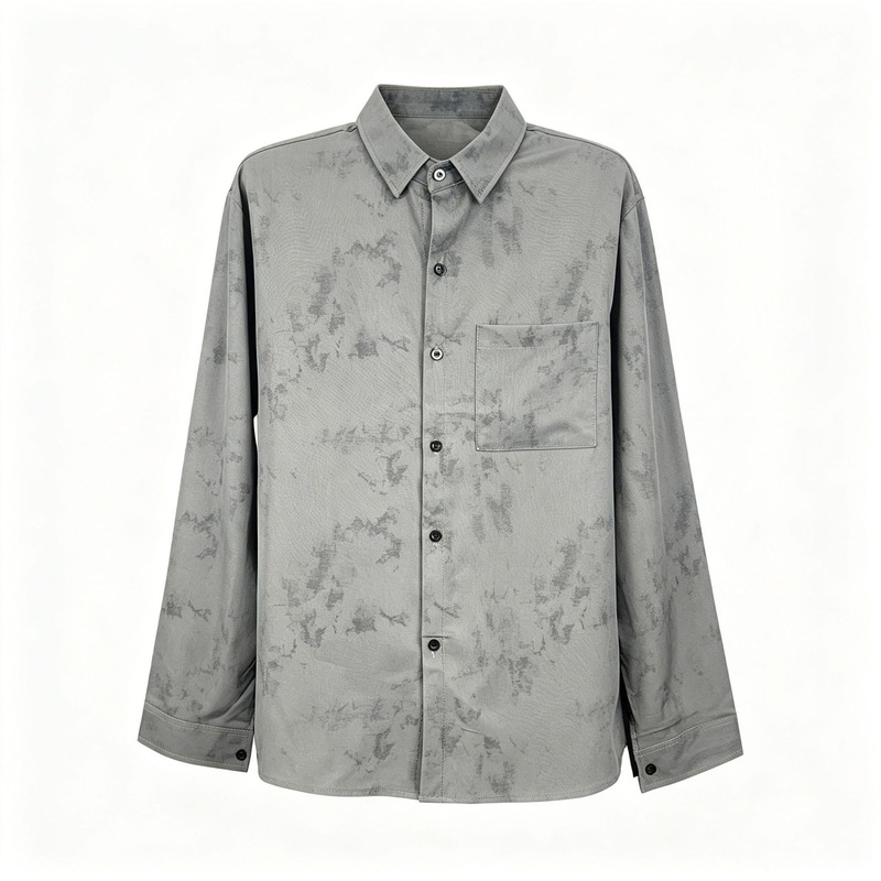 Smoke Gray Tie-Dye Long-Sleeved Shirt for Men, American Retro High-End Shirt Jacket, Cool Casual Loose Top