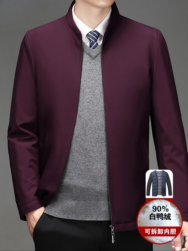Dad's Wedding Banquet Outfit Autumn and Winter Wedding Dress Zodiac Year High-End Burgundy down Jacket Men's Thick Jacket