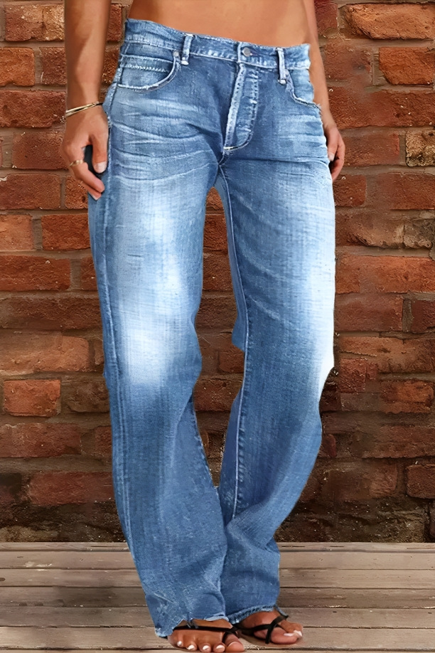 Cross-Border Foreign Trade Women's Denim European And American Trend Mid-Waist Ripped Casual Straight Pants Factory_ecoleips.com
