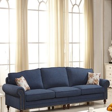 美式沙发小户型复古家具经典客厅布艺地中海田园风格蓝色直排三人
