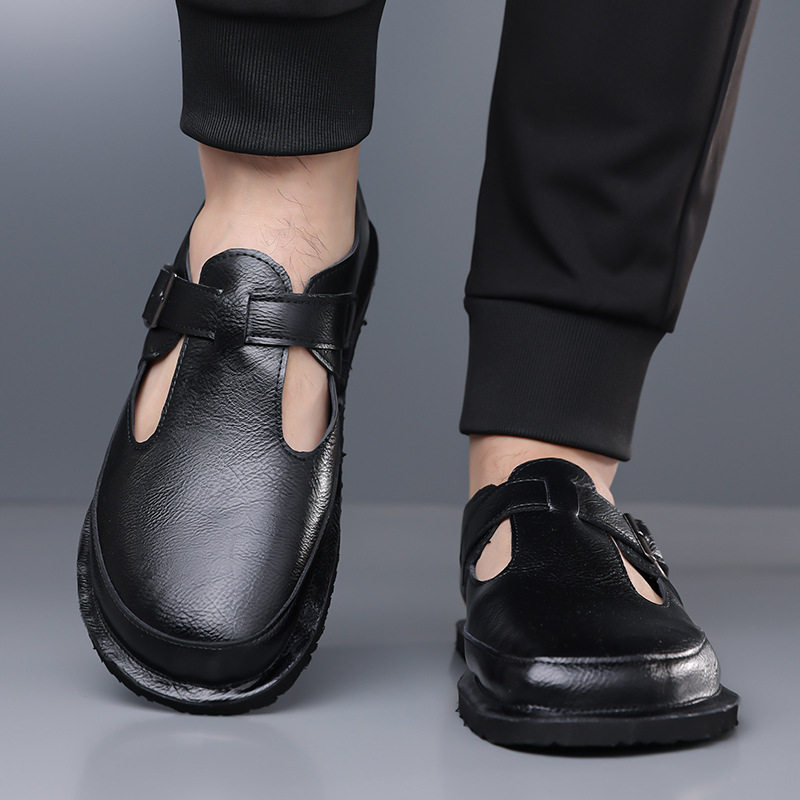 Dép sandal nam bít mũi kiểu La Mã cỡ lớn chống trượt, đế cao su, thoáng khí — Màu nâu, màu đen