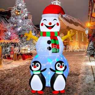 Cross-Border Christmas Inflatable Christmas Snowman with Two Penguins Inflatable Led Lights Luminous Decorations Courtyard Ornaments