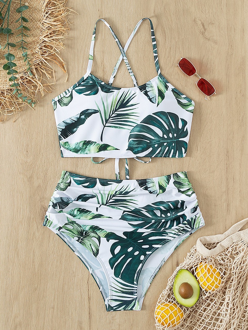 GraceChic European And American High-Waisted Swimsuit For Women, Premium Strap, Conservative Print, Sexy Slim Fit, Hot Spring_voghion.com