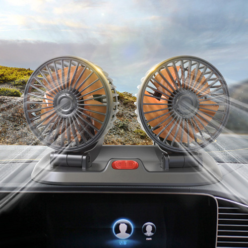 Car Flash F410 Car Dual-Head Folding Fan, Rotatable and Swivel 5V 12V 24V Creative In-Car Fan