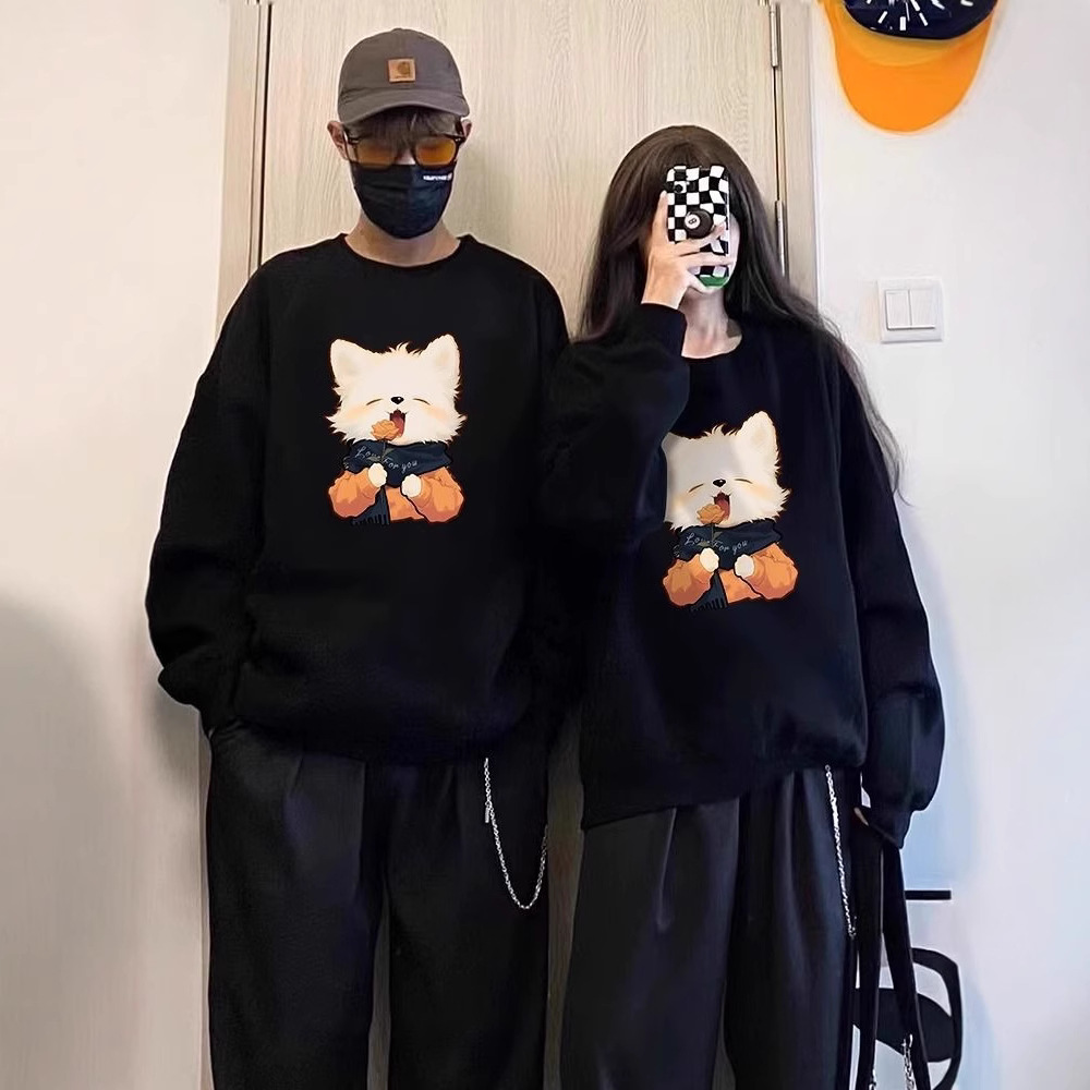 다른 연인 원피스 조끼 2024 새로운 봄과 가을과 겨울 기모 틈새 라운드 목 재미있는 미국인