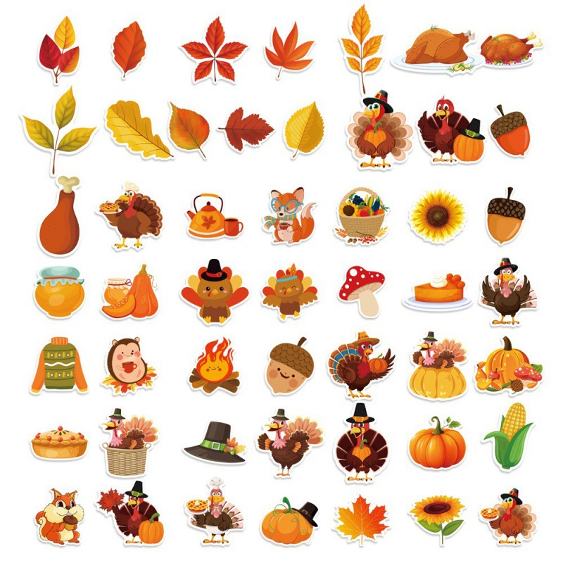 Otoño Día de Acción de Gracias Fiesta Decoración Etiquetas Etiquetas de sello Cumpleaños Maple Turkey Decoration Stickers