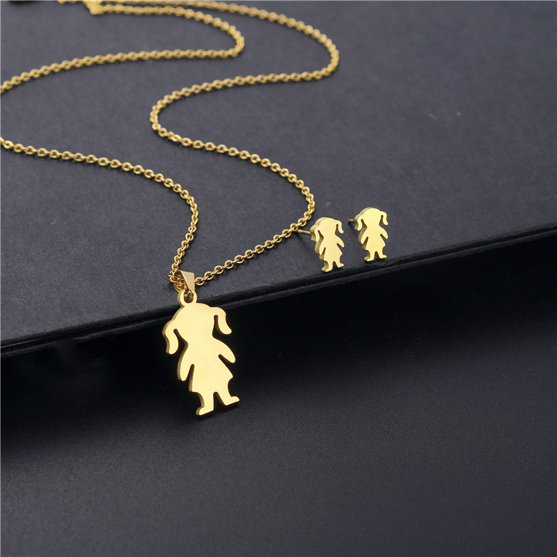 fashion little girl necklace earrings set stainless steel jewelry