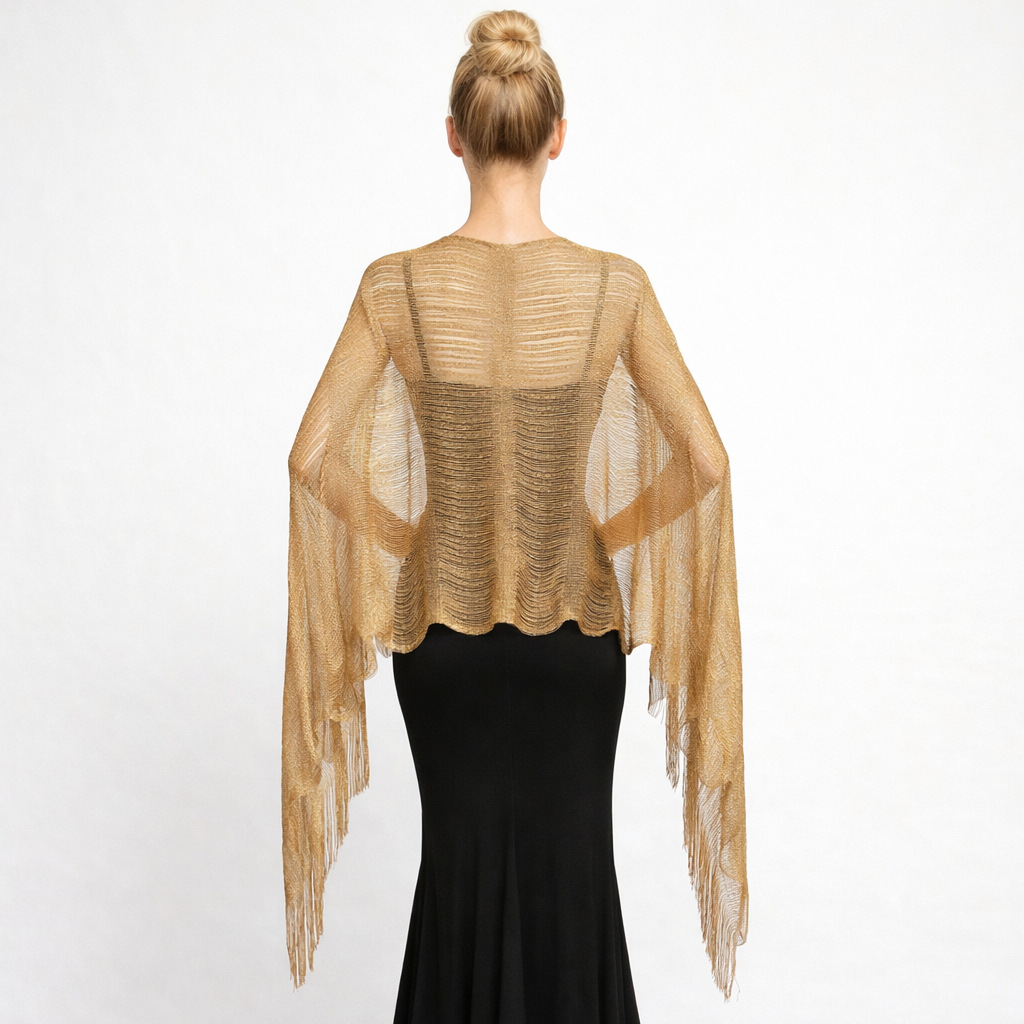Shiny Gold Thread Scarf And Shawl Set For Wedding Party With Buckles_voghion.com
