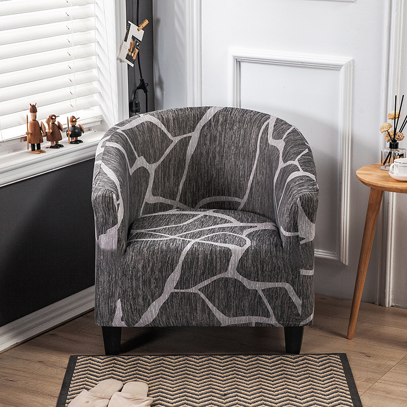 Cross-border European elastic all-inclusive semi-circular small single sofa cover Internet bar coffee shop wine room printed sofa chair cover