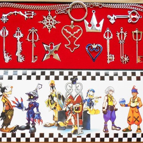Kingdom Hearts Set Kingdom Hearts Sora Keyblade Pendant Necklace Anime Merchandise Keychain Variety