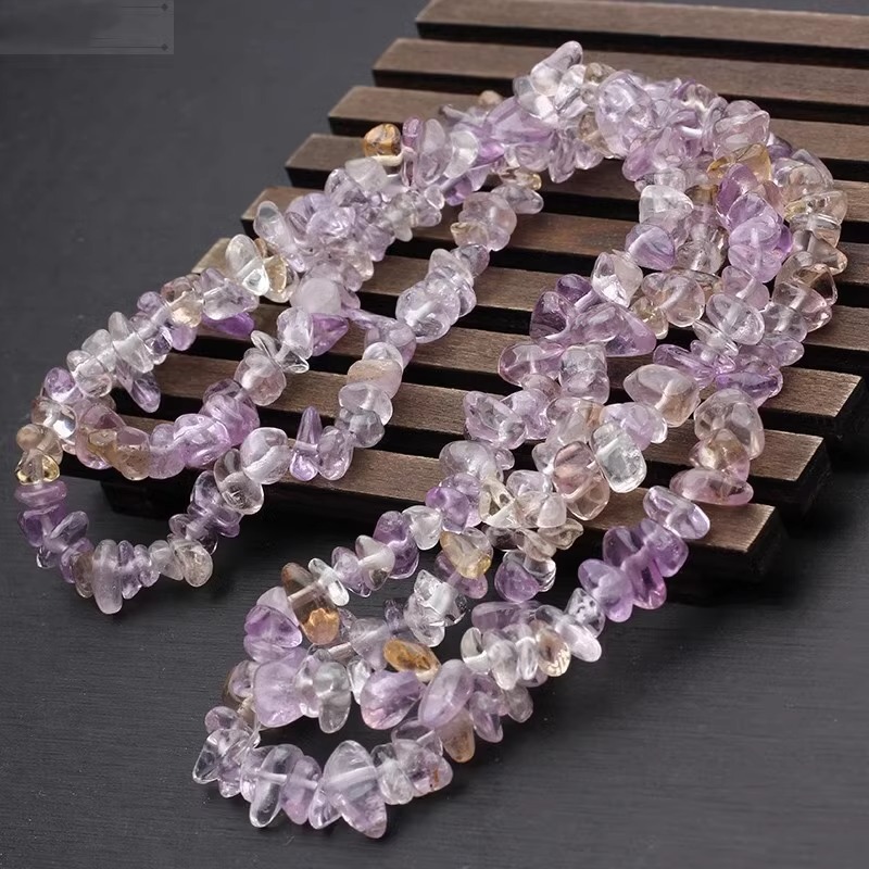 천연 자수정 자갈 긴 끈 자갈 5-7mm, 길이 약 85cm