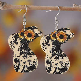 欧美跨境亚马逊复活节耳环西部风向日葵奶牛纹兔子耳环双面木耳坠