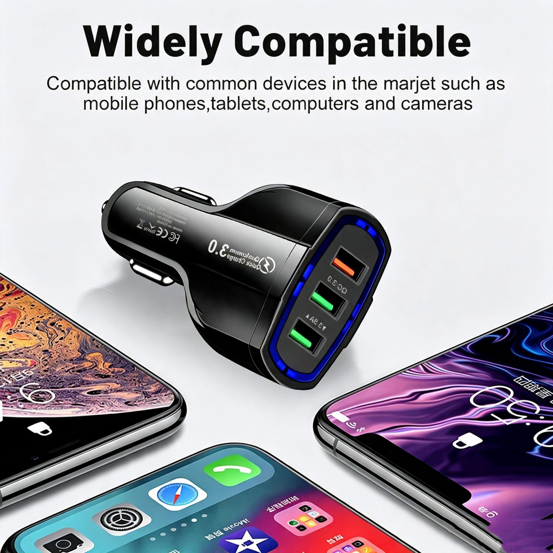 Factory Direct Smart Car Charger 1 to 3 - Triple USB Port Vehicle Mobile Phone Charger - Cross-Border Wholesale