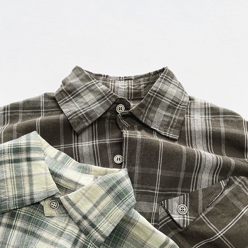 Niños primavera y otoño nuevo estilo coreano japonés retro camisa de los niños Plaid Mori chica algodón capa fina ropa